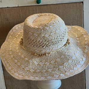 Vintage Kooringal Australian two-tone straw hat with bead accents